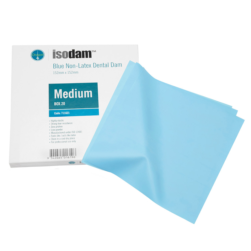 thumbnail image 2 of 4D Rubber ISO01800675 Isodam Non-Latex Dental Dams – 6x6 Inch Medium Blue – 75 Count 2 of 5