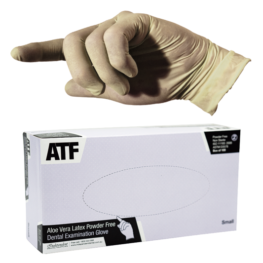 ATF Dental Examination Gloves - Aloe Vera - Latex - Powder Free ** OUT OF STOCK UNTIL LATE FEB 2024 **